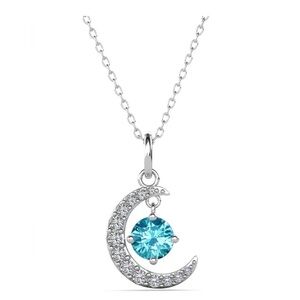 Luna March Birthstone Aquamarine Necklace 18k White Gold Plated Crescent Pendant